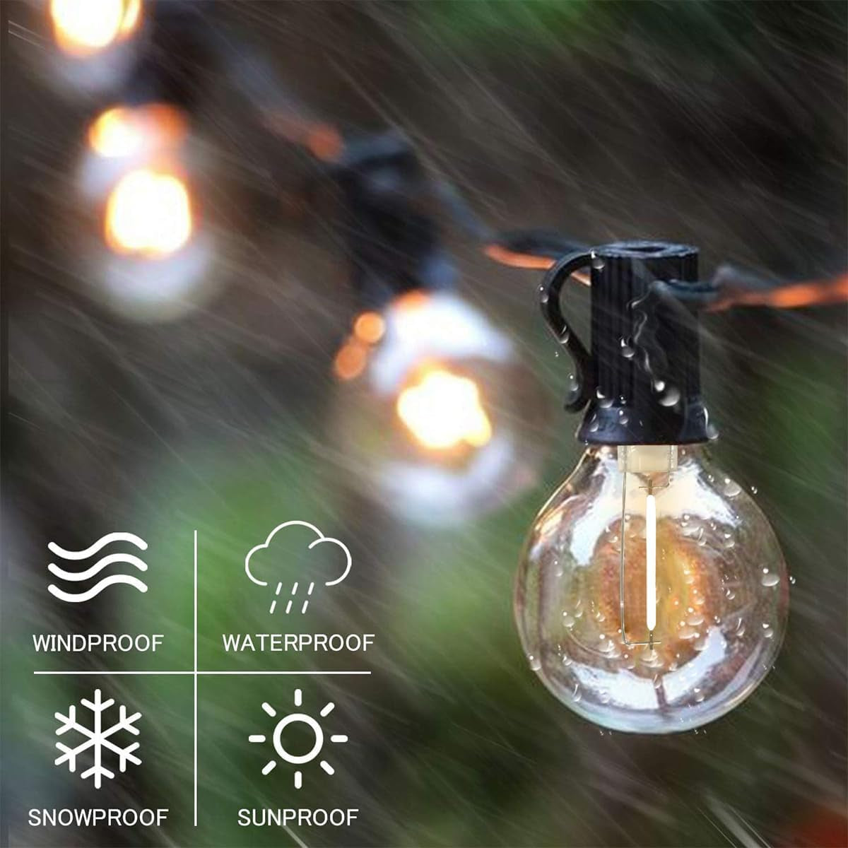 Outdoor String Lights, 97FT Patio Lights with 49 G40 Shatterproof LED Bulbs(1 Spare), Waterproof Lights String for outside Backyard, Porch, Bistro, Party, Camping, Garden Gathering